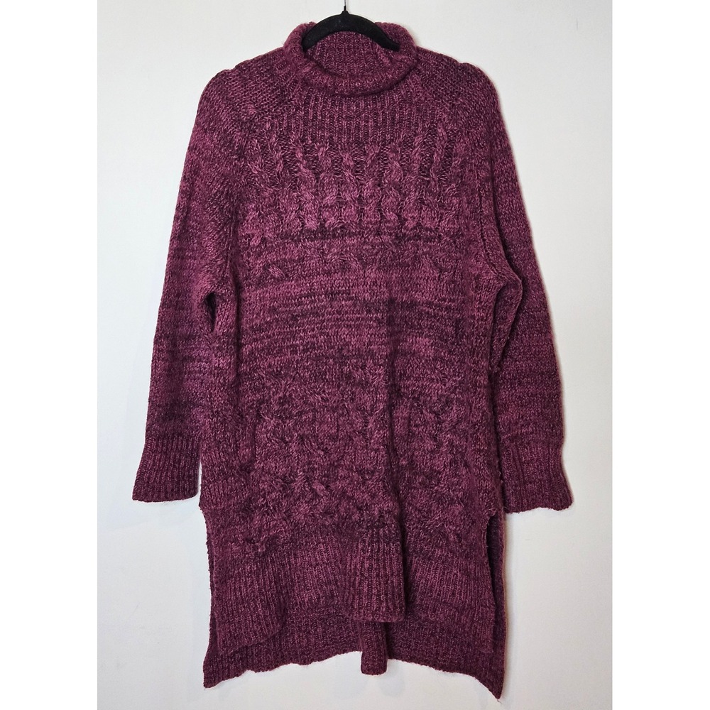 Free People Wool Linen‎ Blend Womens Med Purple Cable Knit Tunic Sweater Dress